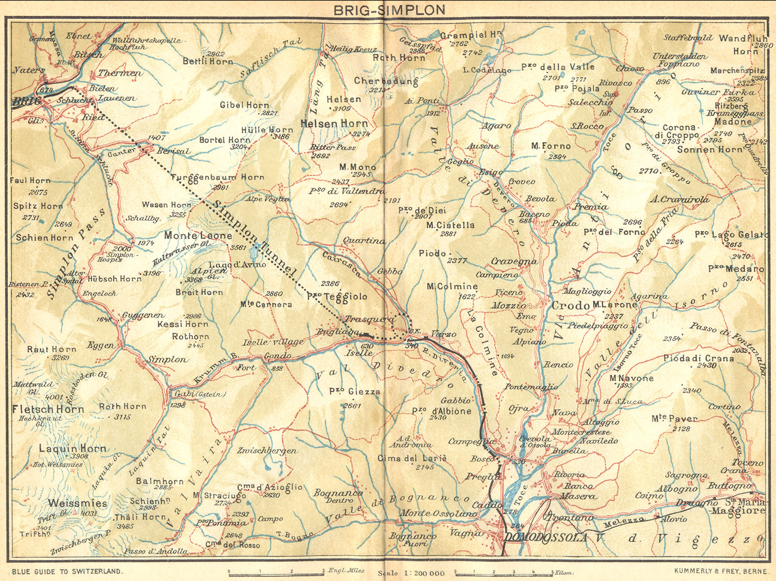 SWITZERLAND. Brig-Simplon 1930 old vintage map plan chart